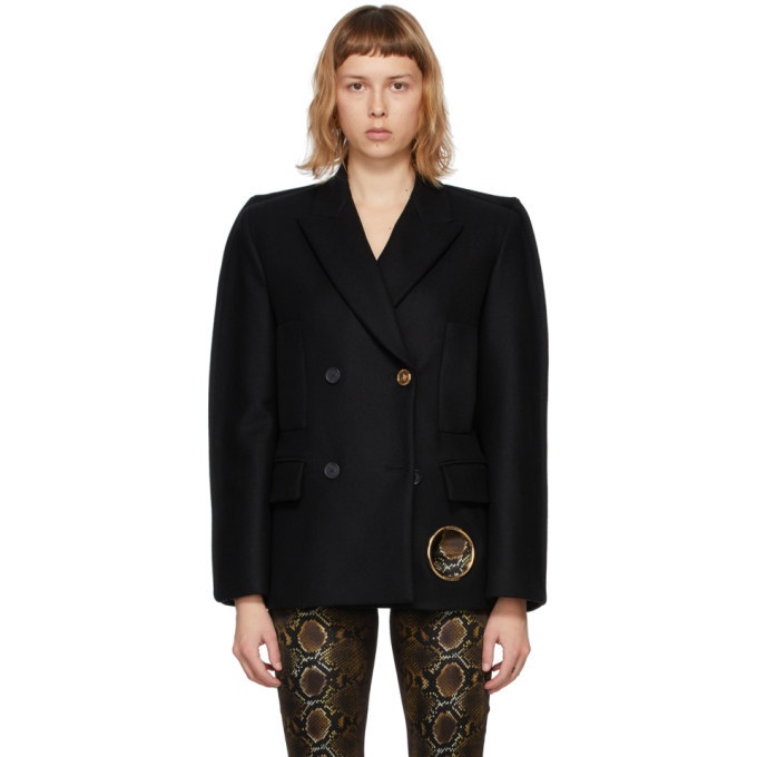 Photo: Versace Black Wool O-Ring Double-Breasted Coat