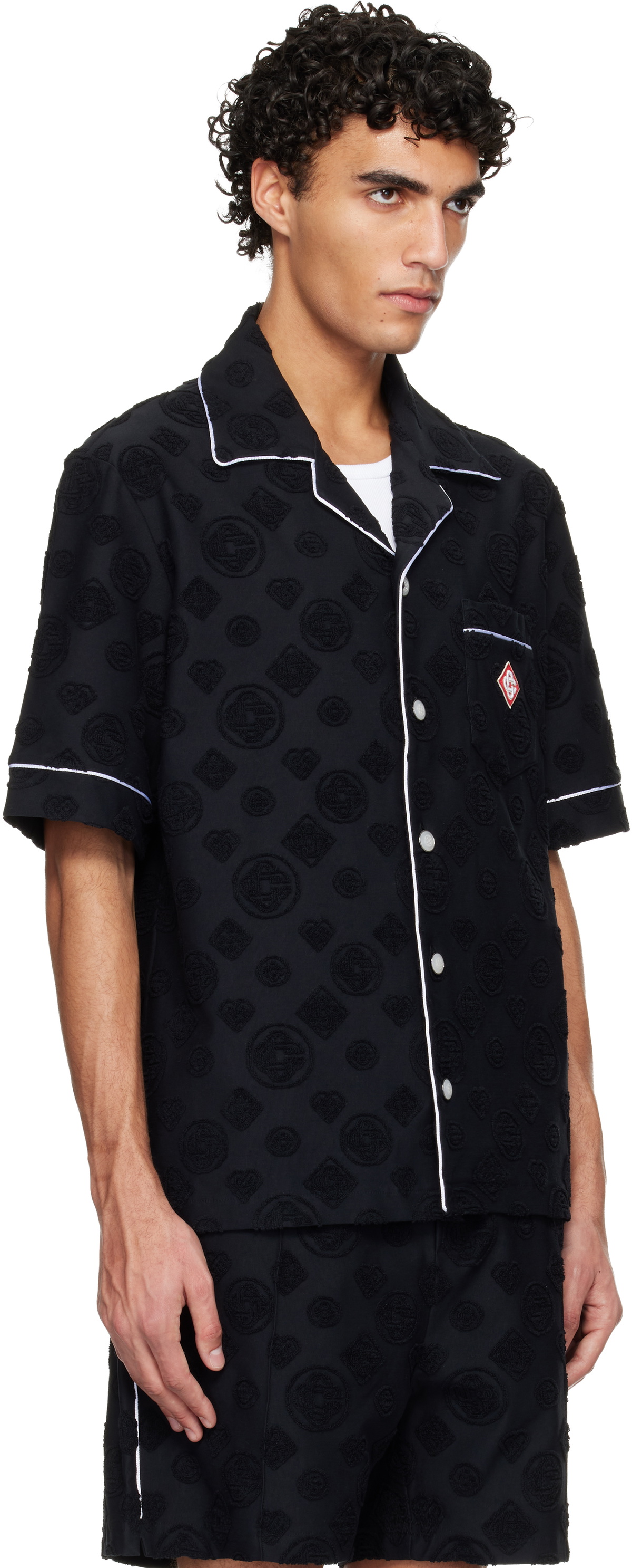 Casablanca Black Towelling Monogram Short Sleeve Shirt