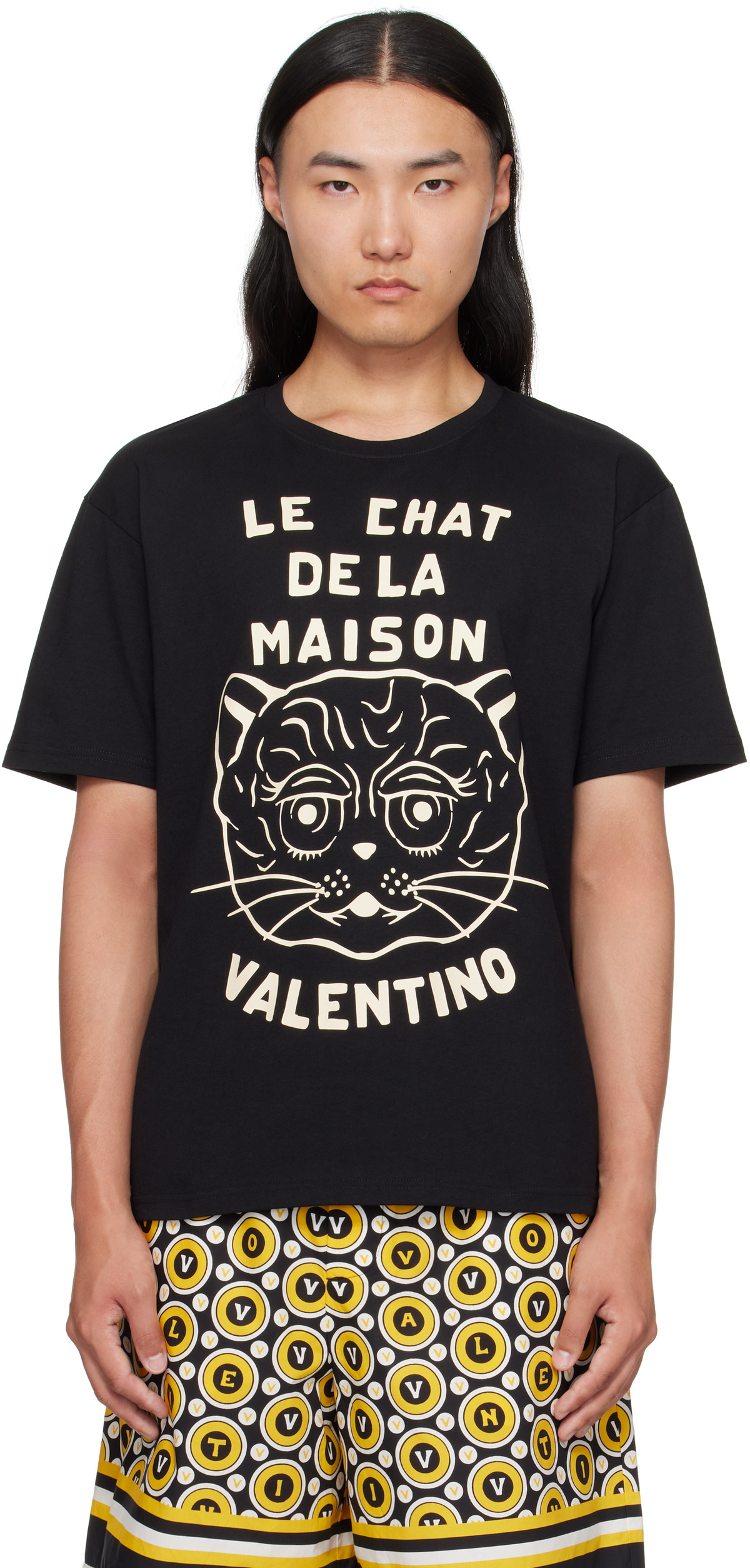 Valentino Men's Flower Embroidery T-Shirt in Nero Valentino