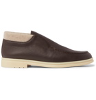 Loro Piana - Open Walk Cashmere-Trimmed Full-Grain Leather Boots - Brown