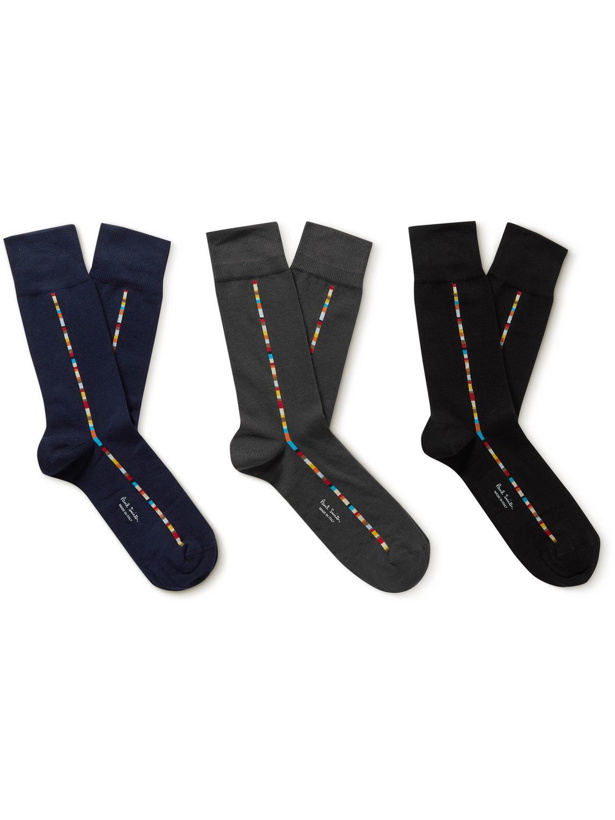 Photo: Paul Smith - Three-Pack Striped Stretch Cotton-Blend Socks