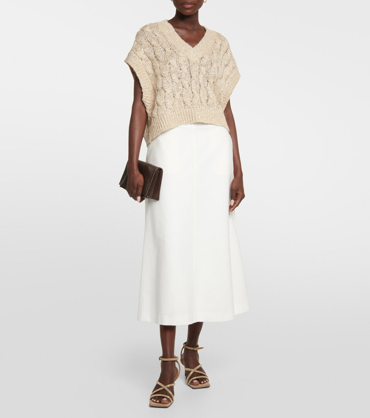 Brunello Cucinelli Brown Acetate Midi Skirt