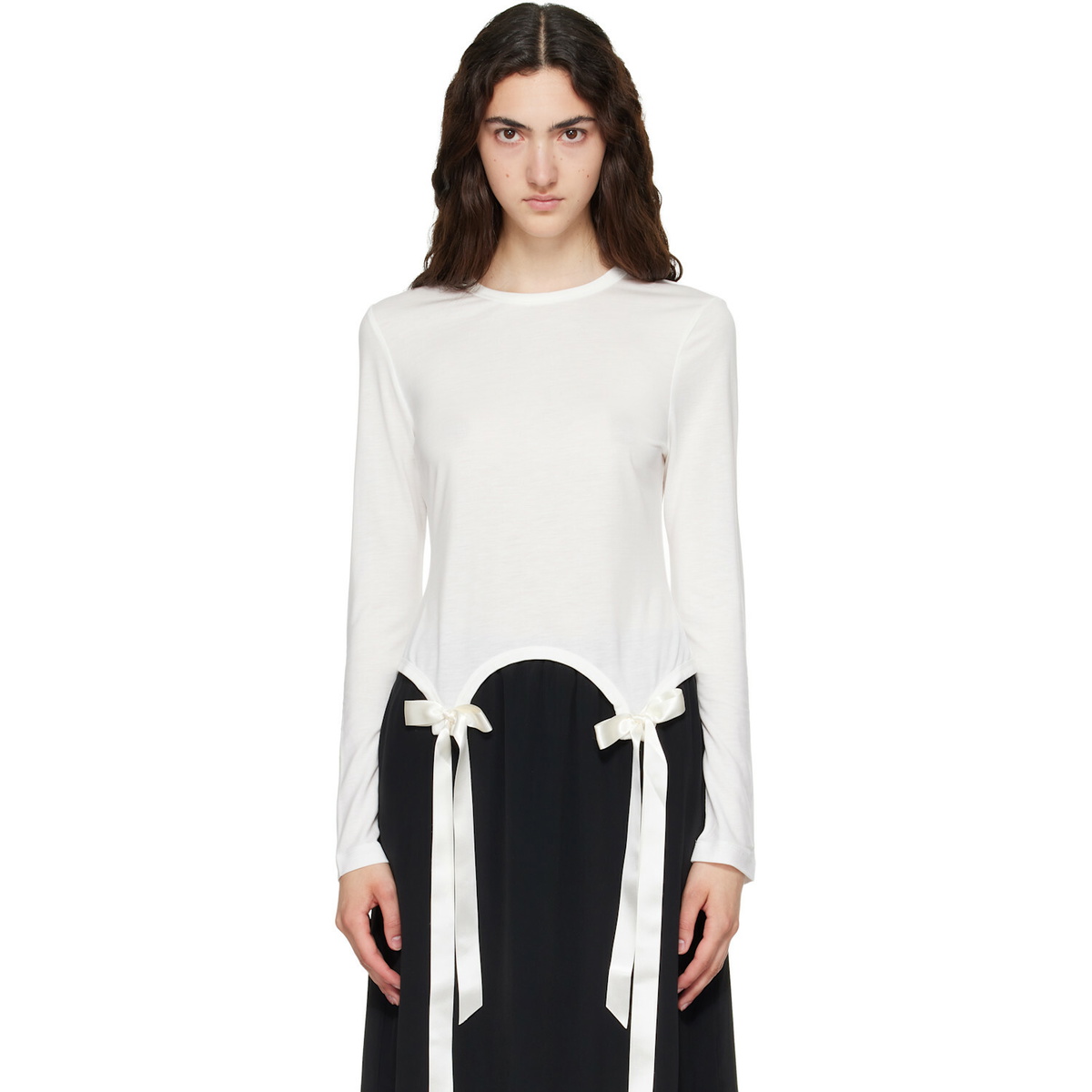 Simone Rocha White Bow Tail Easy Long Sleeve T-shirt