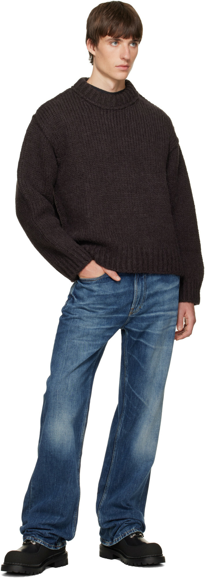 OUR LEGACY Brown Mock Roundneck Sweater
