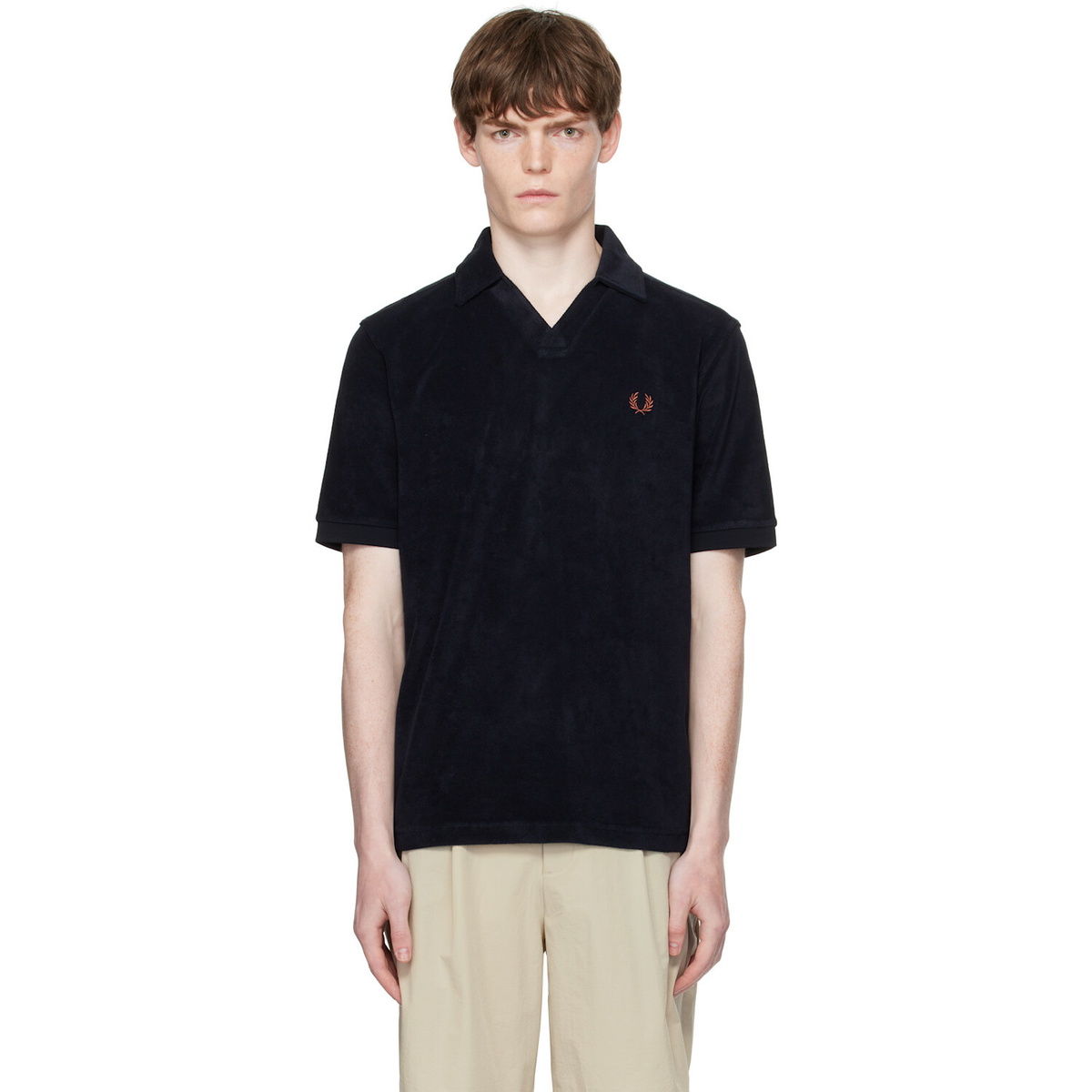 Fred Perry Navy Open Collar Towelling Polo