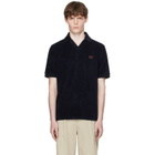 Fred Perry Navy Open Collar Towelling Polo