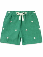 Karu Research - Wide-Leg Embroidered Cotton Drawstring Shorts - Green