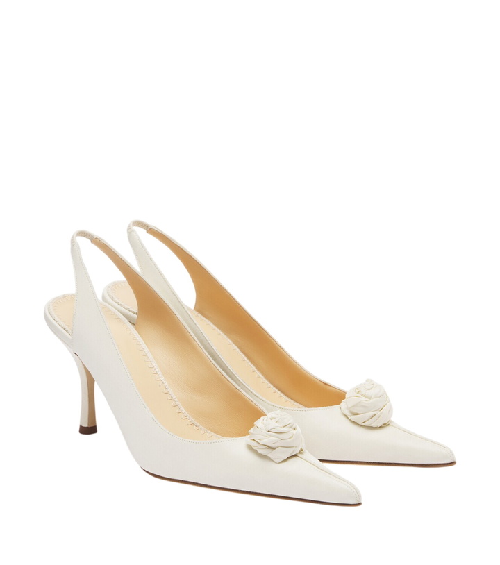 Photo: Magda Butrym Floral-appliqué satin slingback pumps