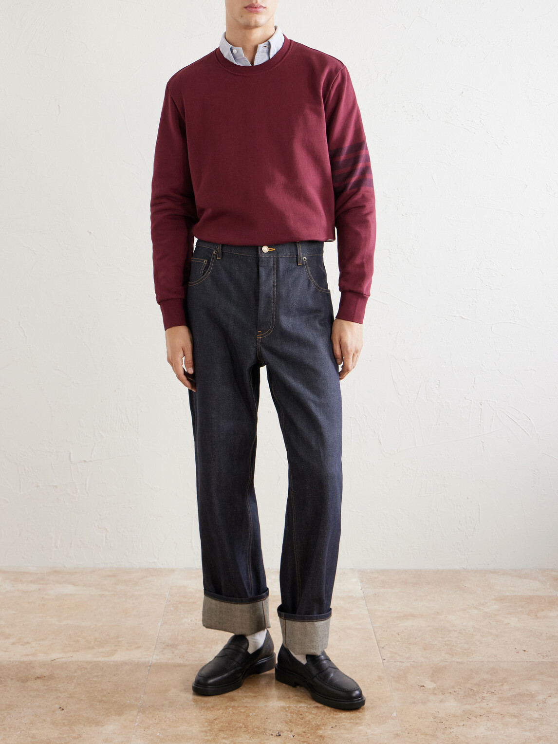 Thom Browne - 4-Bar Stripe Cotton-Jersey Sweatshirt - Burgundy