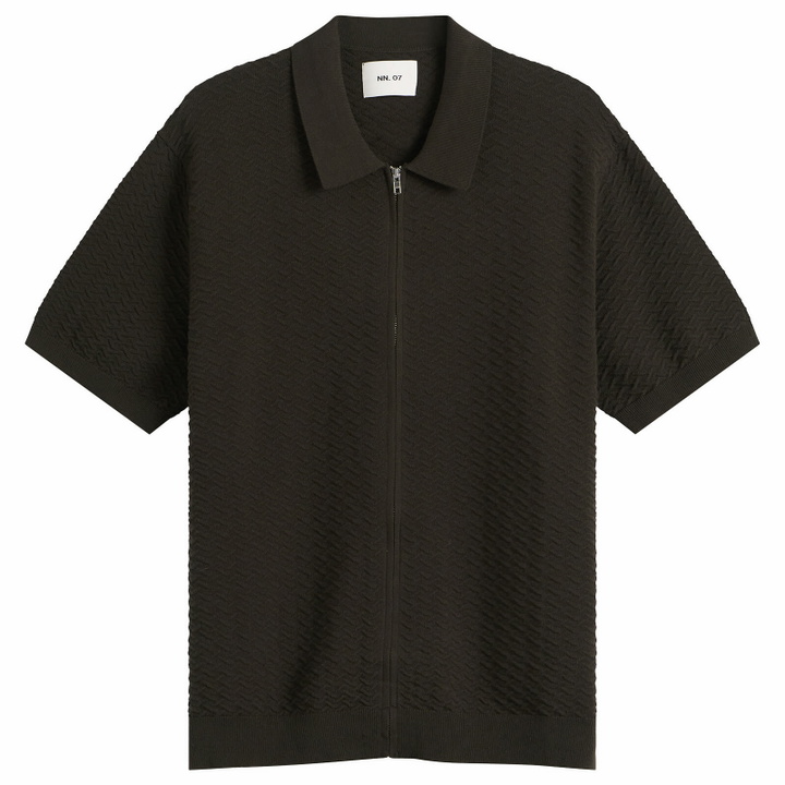Photo: NN07 Men's Gustav Full Zip Polo in Dark Army