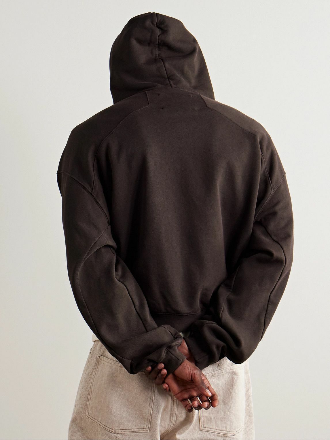 RRR123 - INRI Embellished Printed Cotton-Jersey Hoodie - Brown