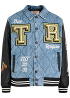 True Religion Logo-embroidered Quilted Denim Varsity Jacket Blue