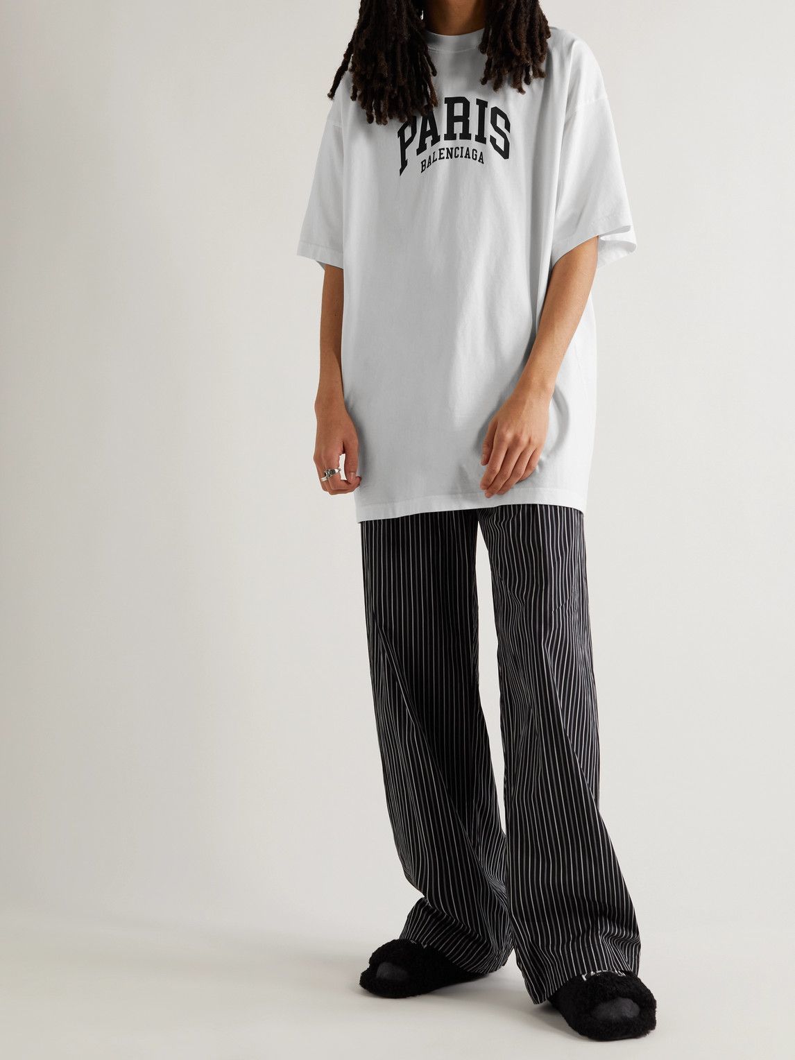 Balenciaga Cities Oversized Logo Print Cotton Jersey T shirt White Balenciaga