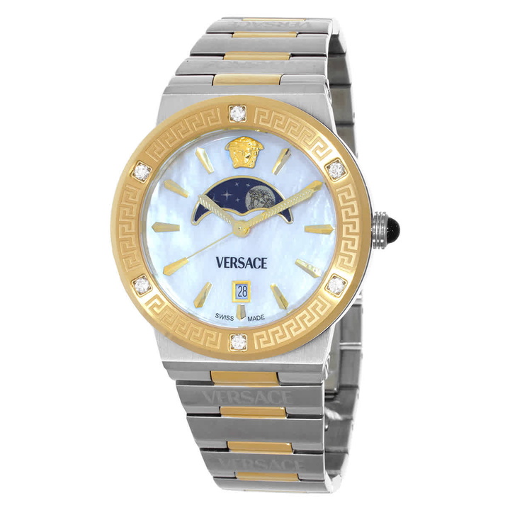 Photo: Versace Greca Logo Moonphase Quartz Mother of Pearl Dial Ladies Watch VE7G00524