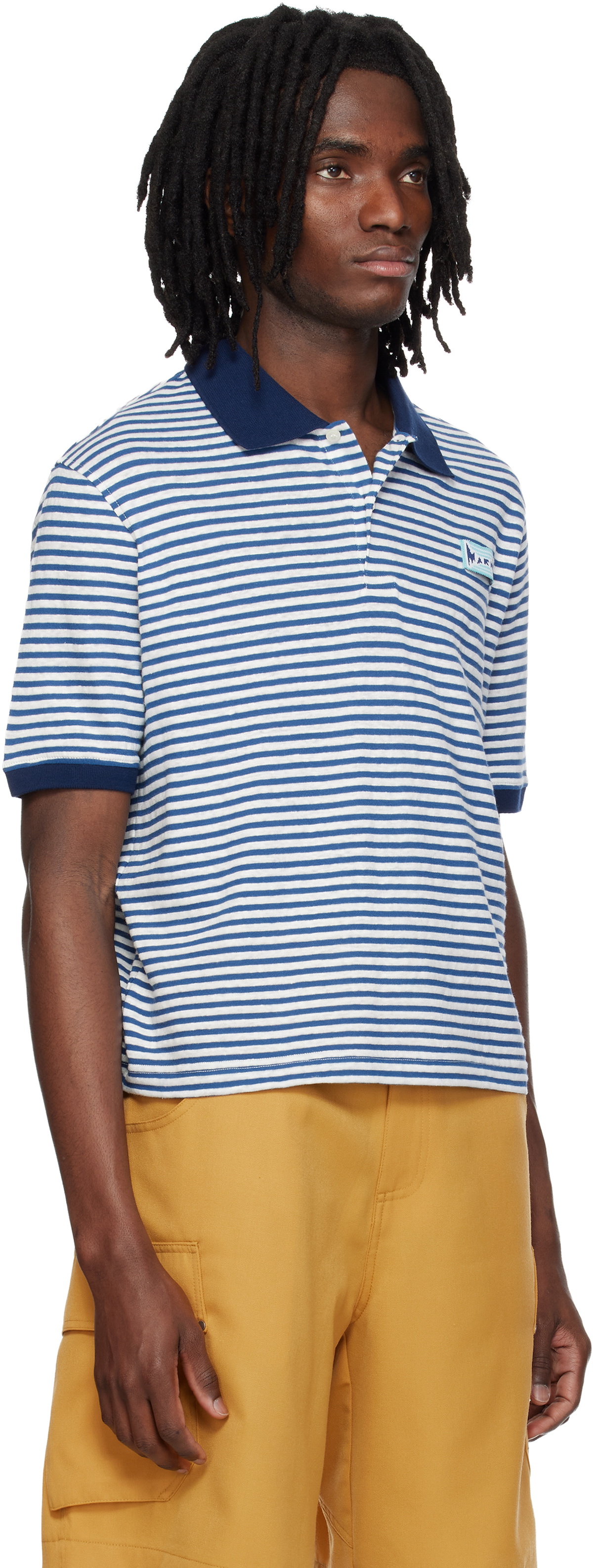 Marni Blue Striped Linen Blend Polo