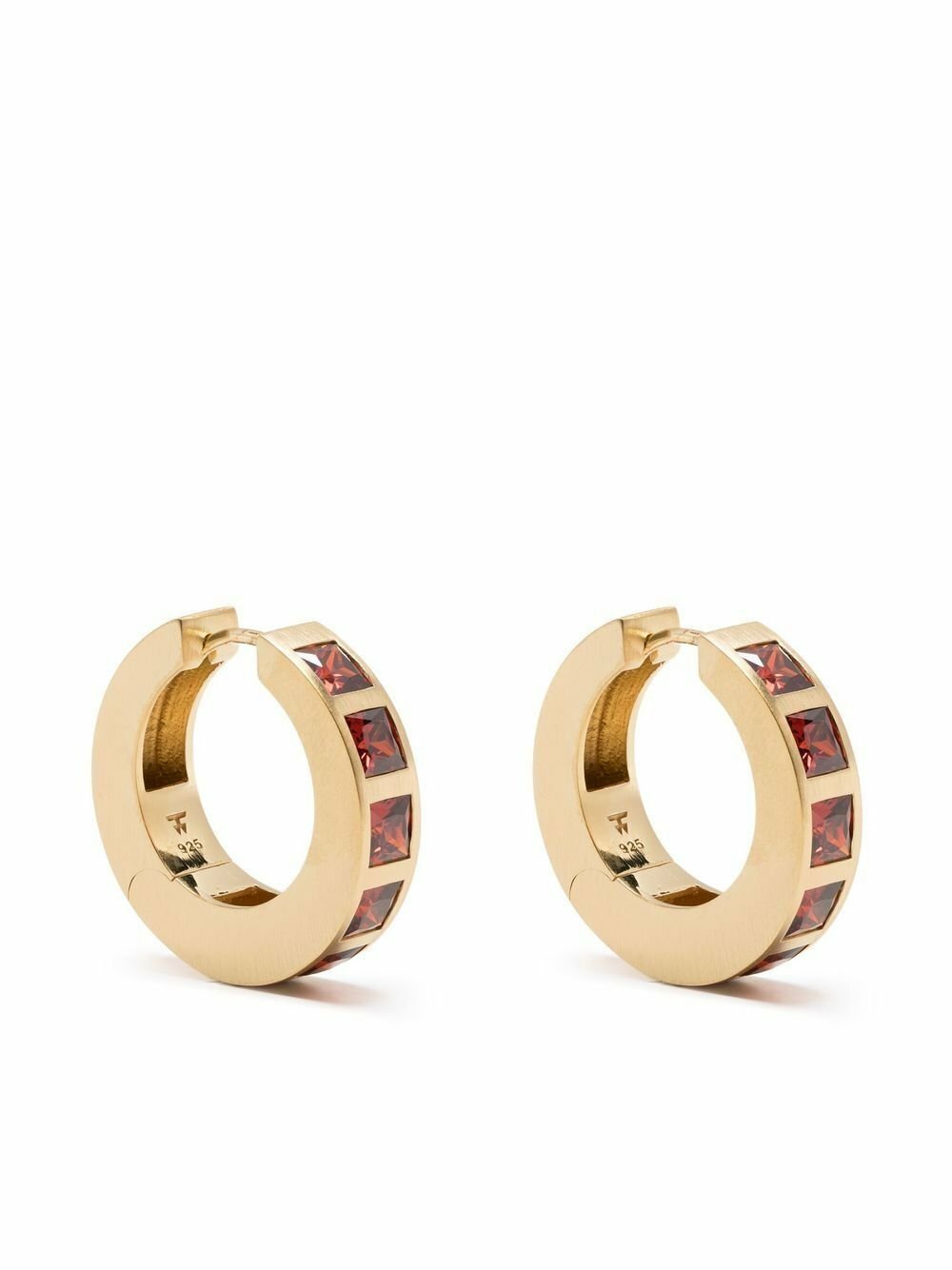 Tom Wood Gold-Plated Arch Square Garnet Hoop Earrings