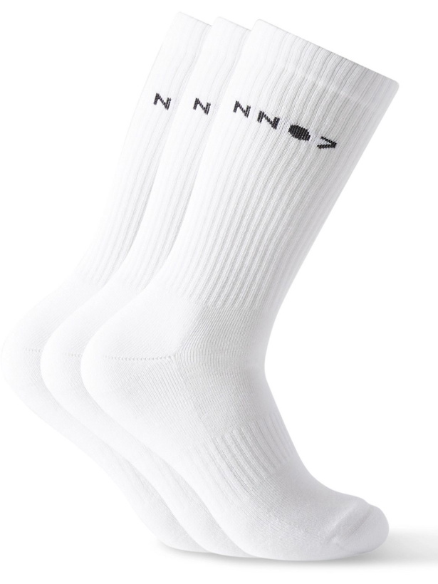 Photo: NN07 - Three-Pack Logo-Jacquard Ribbed Cotton-Blend Socks