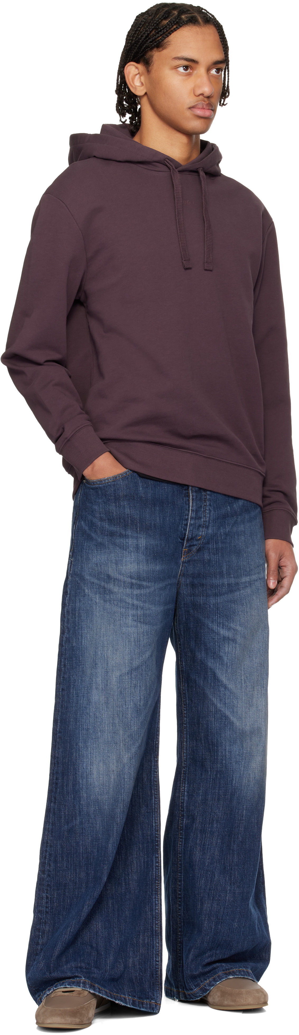 Hugo Burgundy Cotton Terry Hoodie