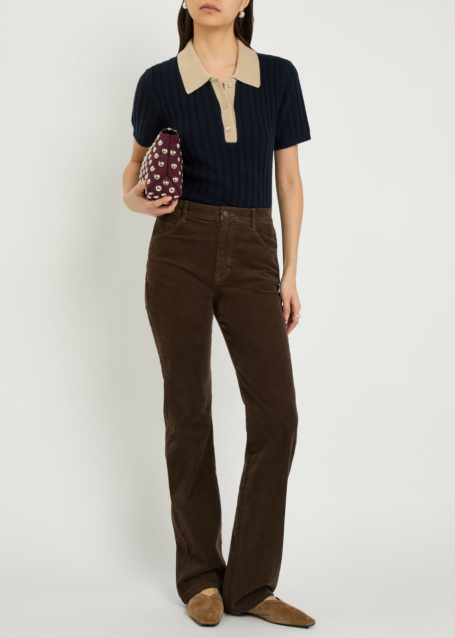 Frame Ribbed Cashmere Polo top Navy