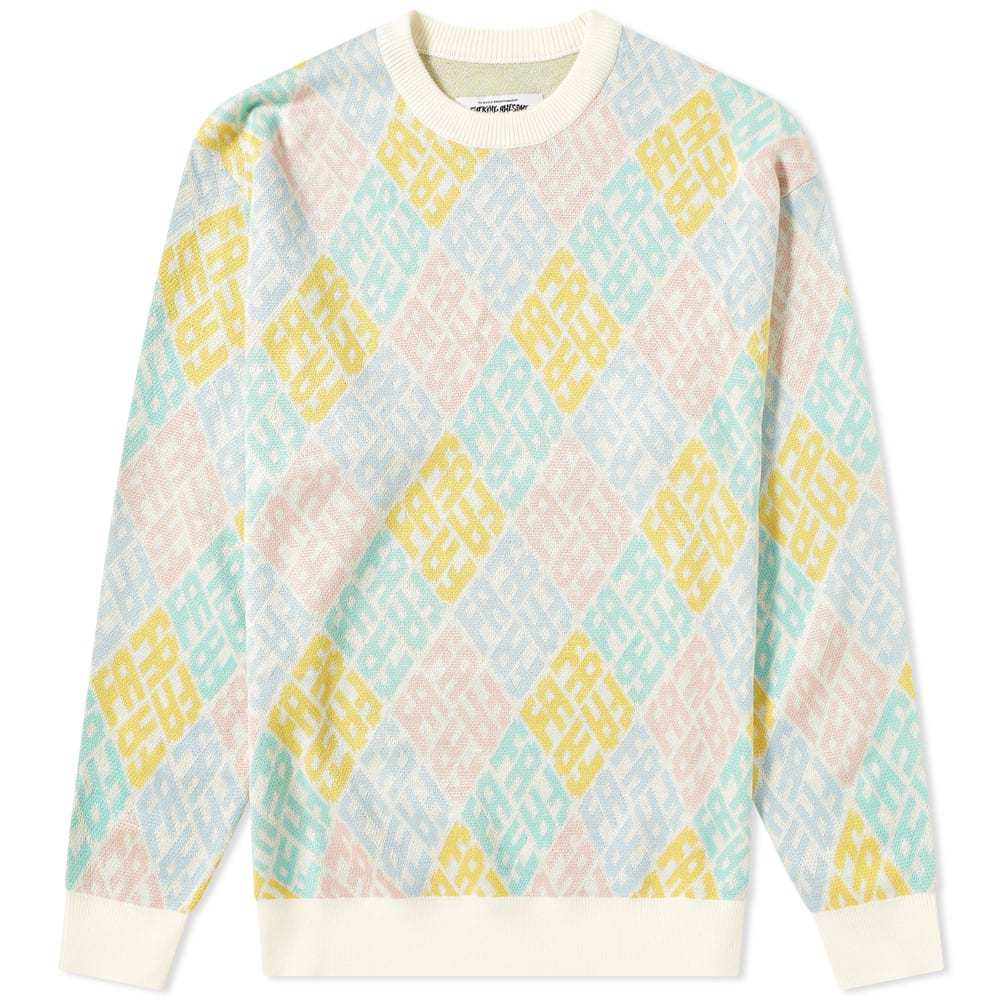 Fucking Awesome Monogram sweater, white / pink / blue / yellow