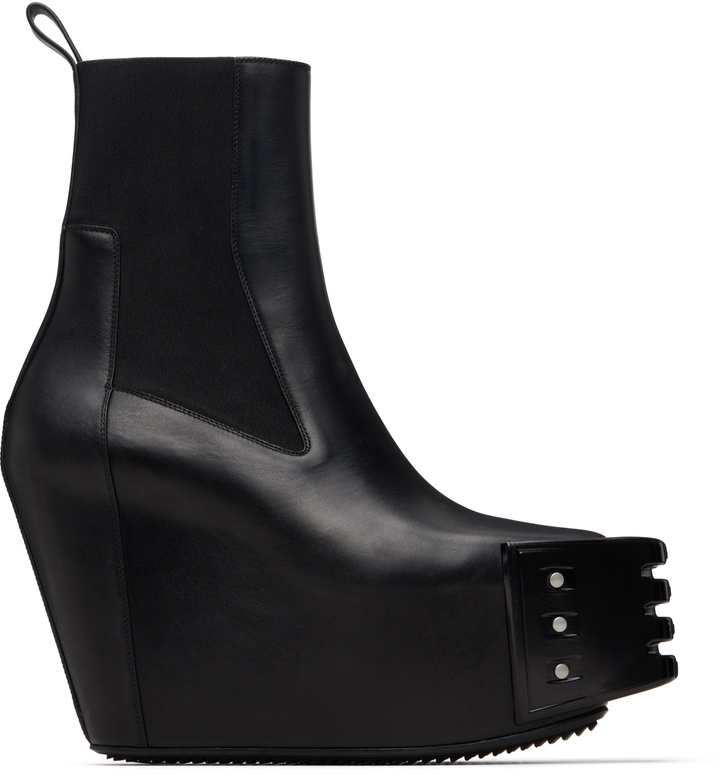 Photo: Rick Owens Black Temple Grilled Wedge Beatle Chelsea Boots