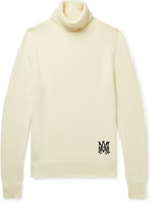 AMIRI - Logo-Embroidered Cashmere and Wool-Blend Rollneck Sweater - Neutrals