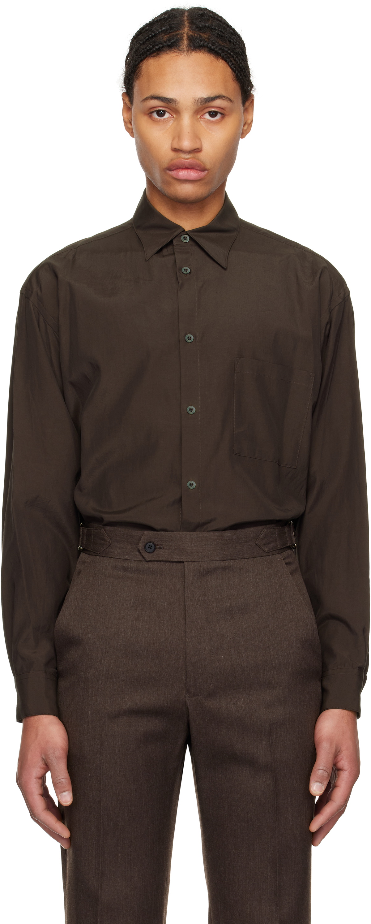 YOKE Taupe Open Collar Shirt YOKE