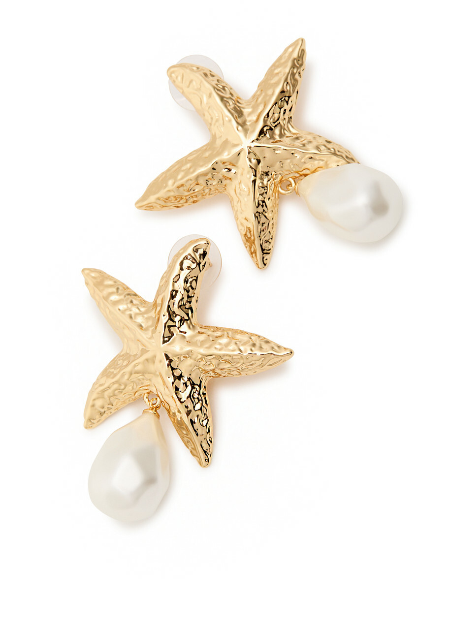 Self-portrait Mottled Gold Sea Star Pearl Gold-plated Drop Earrings - One Size