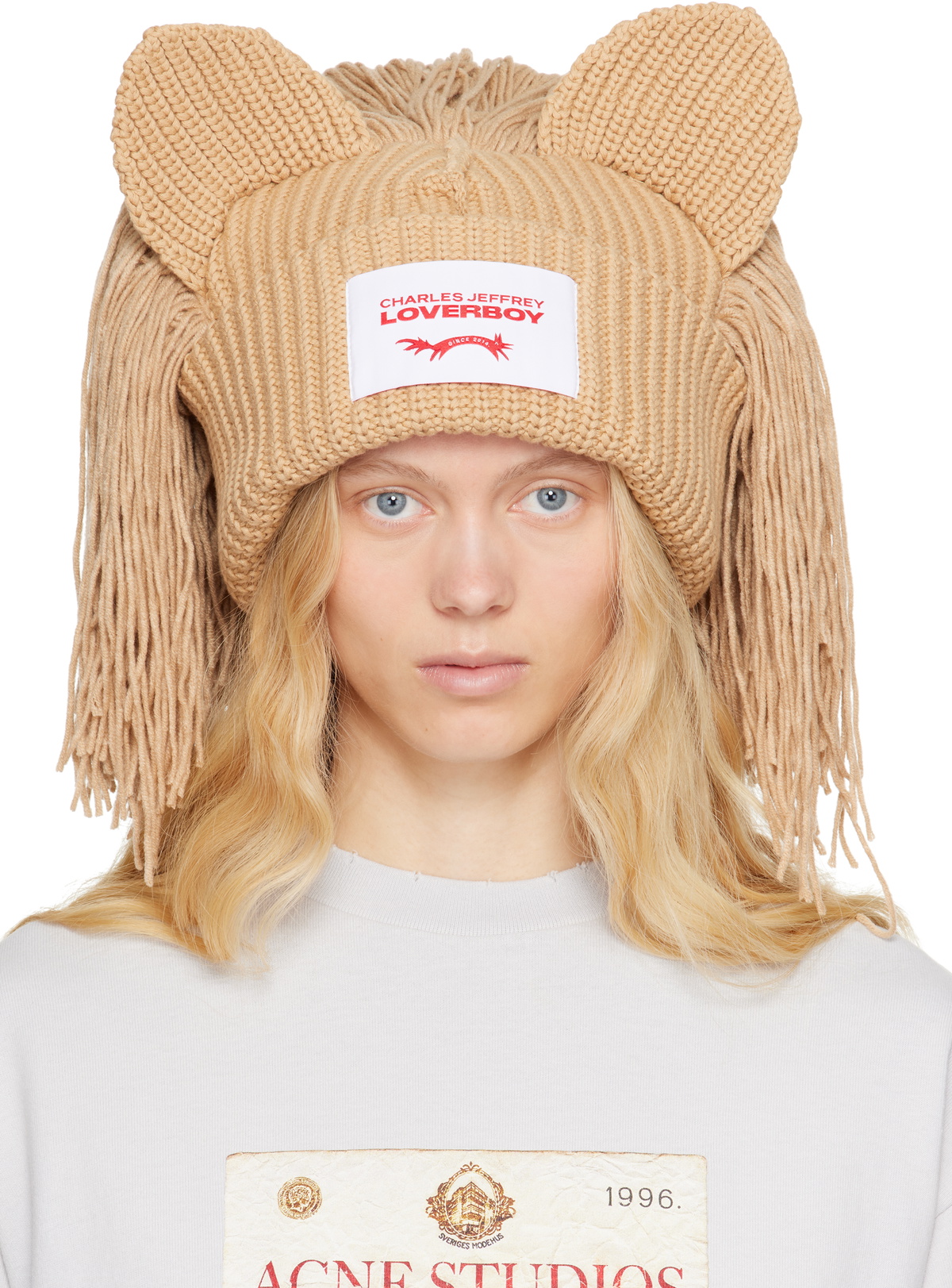 Charles Jeffrey LOVERBOY Pink Fluffy Chunky Rabbit Beanie Charles Jeffrey LOVERBOY Pink Fluffy Chunky Rabbit Beanie