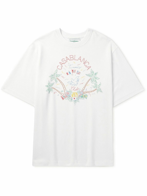 Photo: Casablanca - Crayon Tennis Club Logo-Print Organic Cotton-Jersey T-Shirt - White