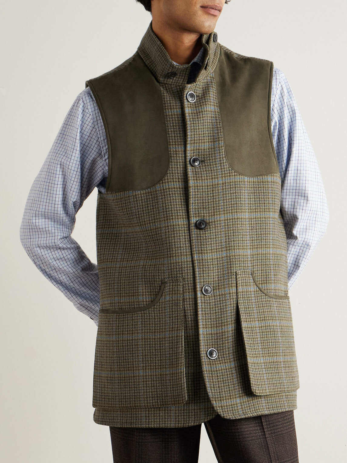 Purdey - Faux Suede-Trimmed Wool-Tweed Gilet - Brown