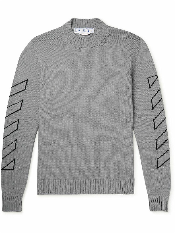 Photo: Off-White - Skate Intarsia-Cotton Sweatshirt - Gray