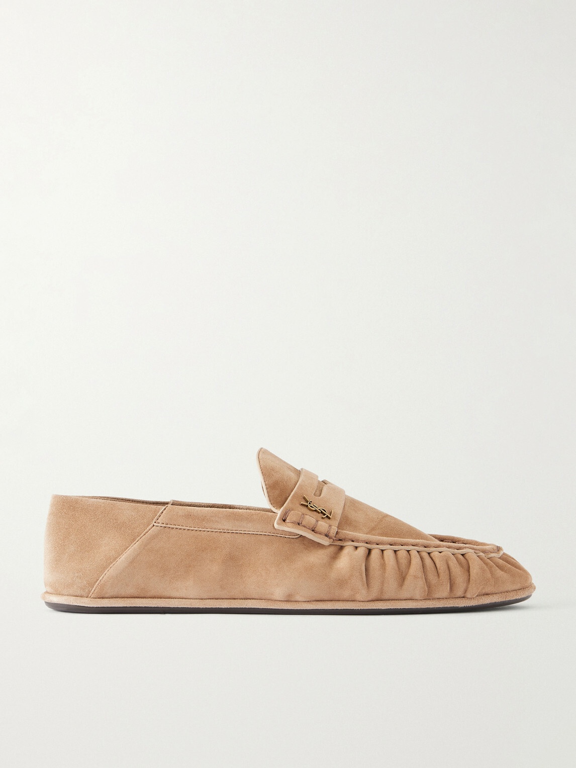 SAINT LAURENT - Le Loafer Monogram Logo-Appliquéd Suede Penny Loafers - Neutrals