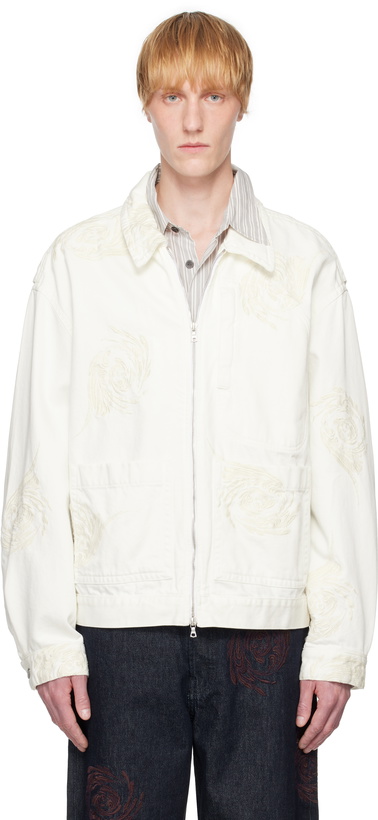Photo: Dries Van Noten Off-White Embroidered Pattern Denim Jacket