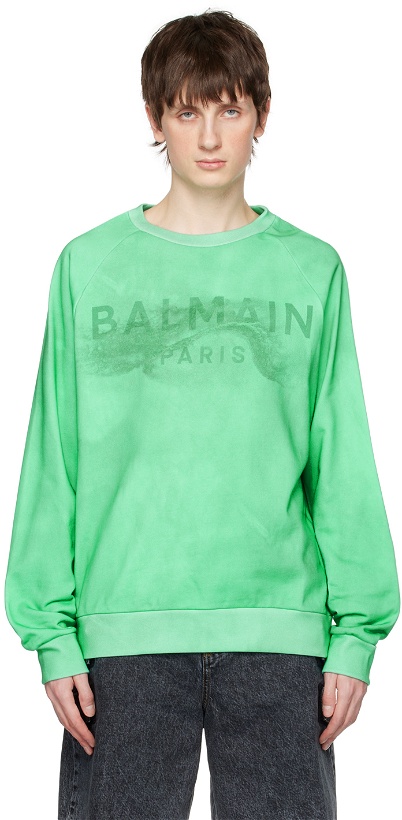 Photo: Balmain Green Printed Sweatshirt