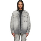 Off-White Gray Diagonal Embroidered Denim Military Overshirt