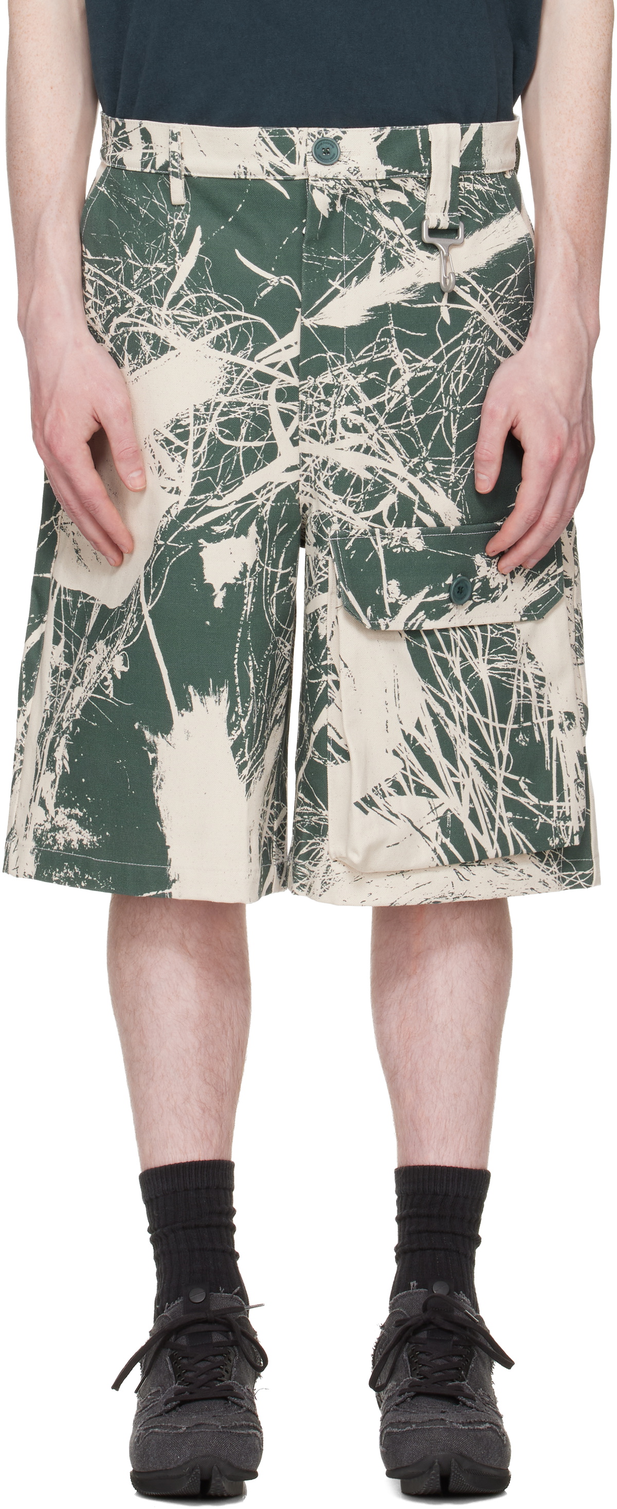 Reese Cooper Khaki & Off-White Duck Canvas Patch Pocket Cargo Shorts
