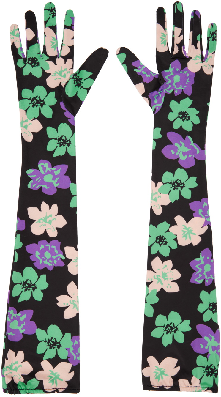 SHUTING QIU SSENSE Exclusive Black Floral Gloves