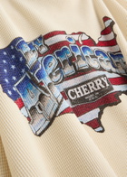 Cherry Los Angeles Printed Waffle-knit Cotton top Cream