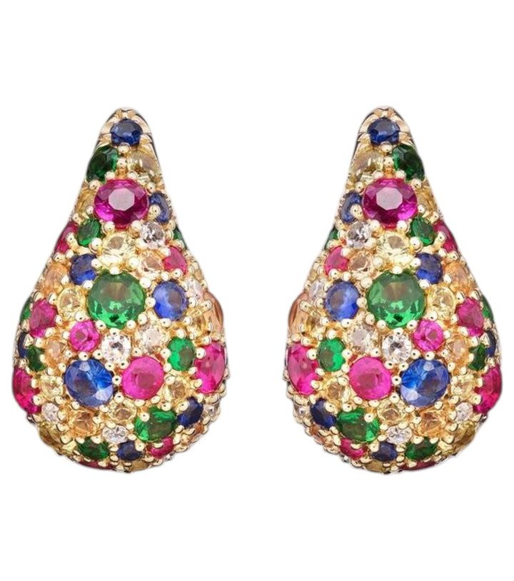 Photo: Roxanne First Happy Tears 14kt gold stud earrings with sapphires