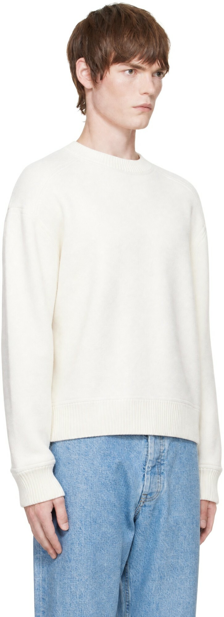 Thom Browne White CB Stripe Wool Fleece Sweater