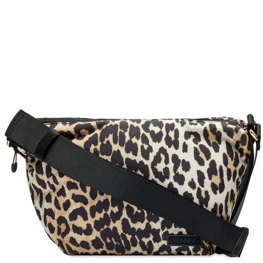 GANNI Women's Recycled Tech Small Hobo Print Bag in Leopard GANNI