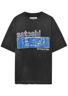Satoshi Nakamoto Don't Forget To Smile Printed Distressed Cotton T-shirt Black