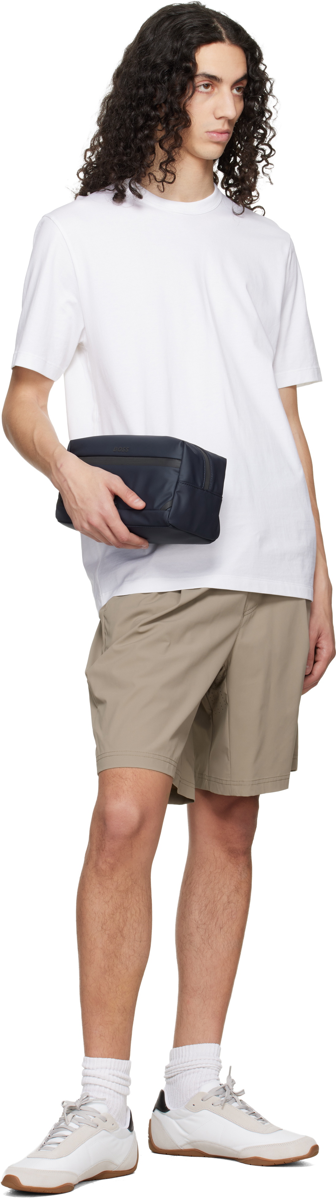 BOSS Navy Faux-Leather Wash Pouch