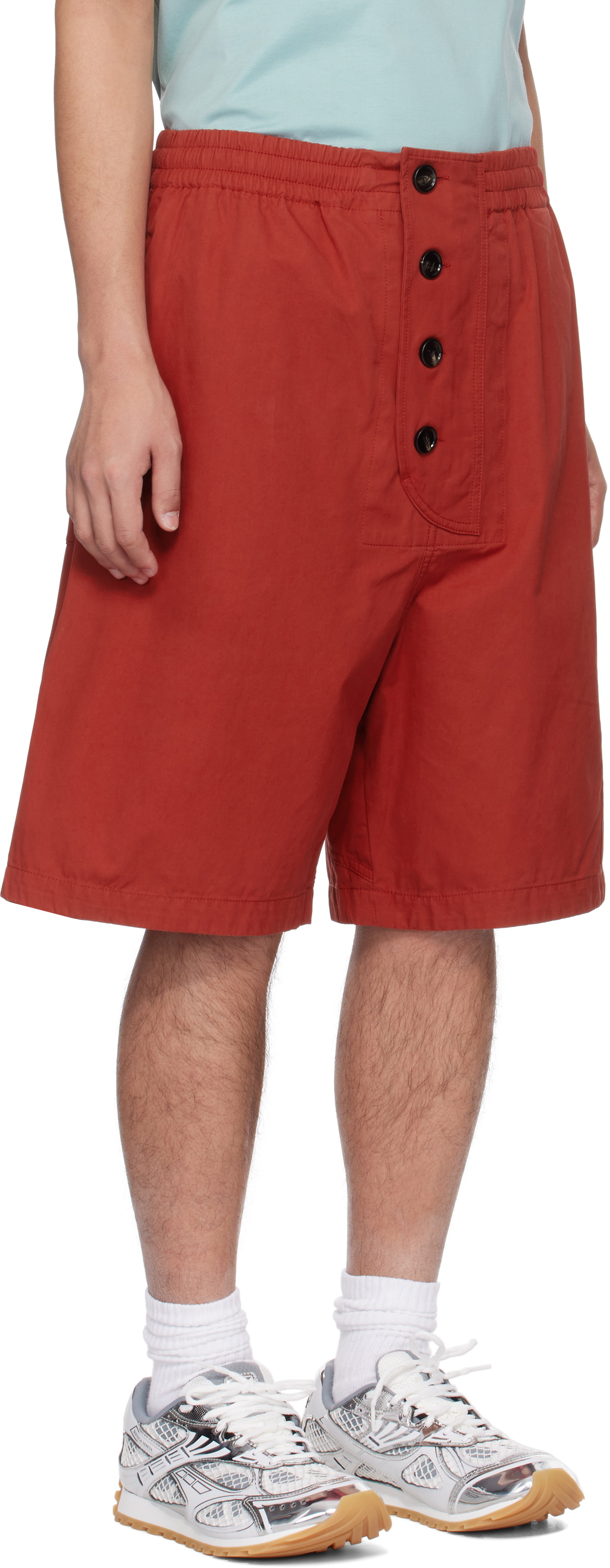 Bottega Veneta Red Light Cotton Twill Shorts