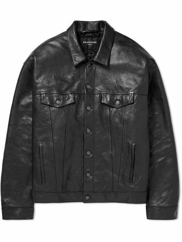 Photo: Balenciaga - Oversized Full-Grain Leather Trucker Jacket - Black