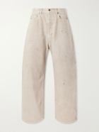 Balenciaga - Wide-Leg Distressed Paint-Splattered Jeans - Neutrals