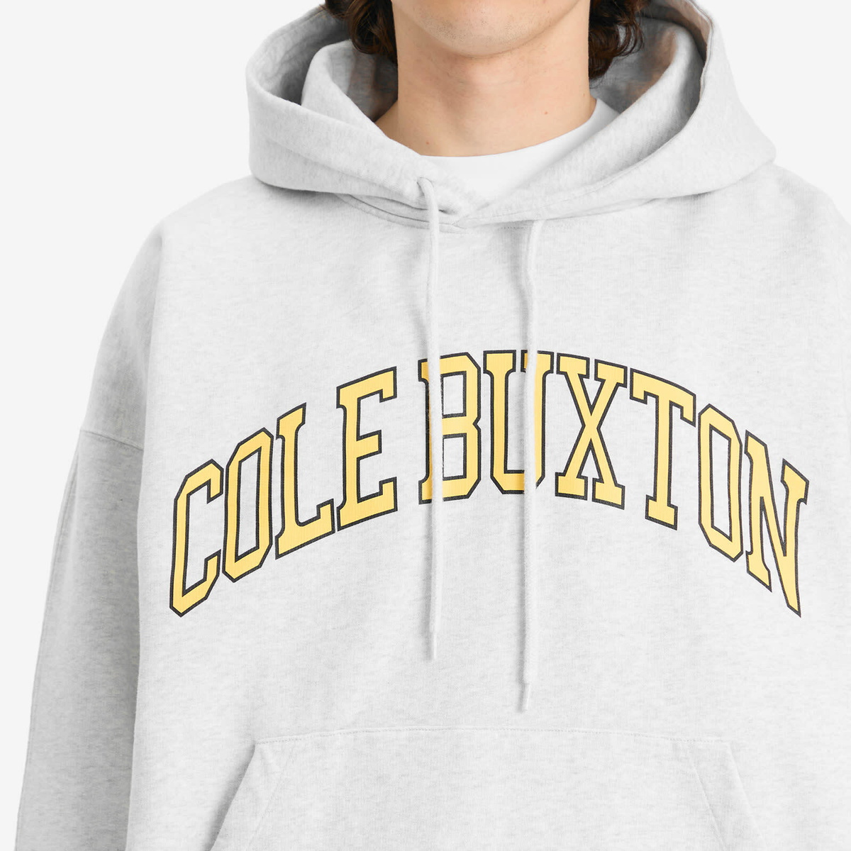 Cole Buxton Men's Yellow Arc Hoodie in Light Grey Marl