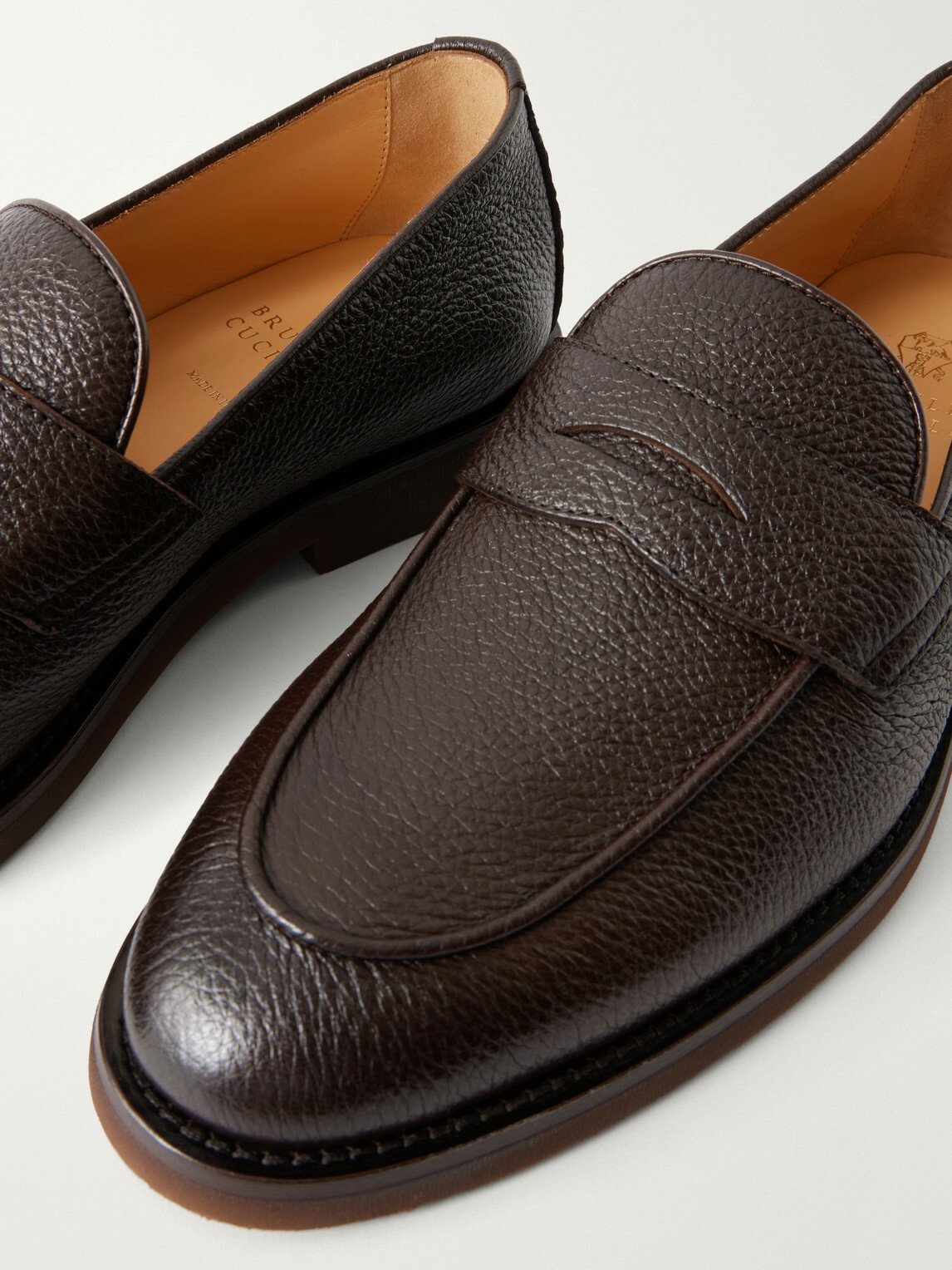 Brunello Cucinelli - Flex Full-Grain Leather Penny Loafers - Brown