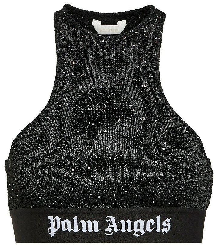 Photo: Palm Angels Printed logo bra top